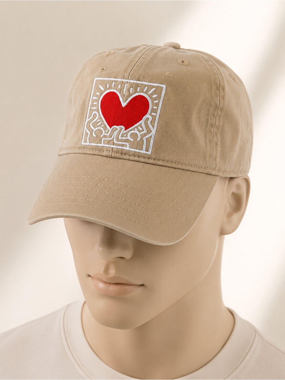 Kieth Haring Beige Heart Patch Baseball Cap
